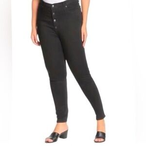 Madewell Plus Black 10 inch High Rise Button Fly Skinny Jeans Frayed Hem Sz 37P
